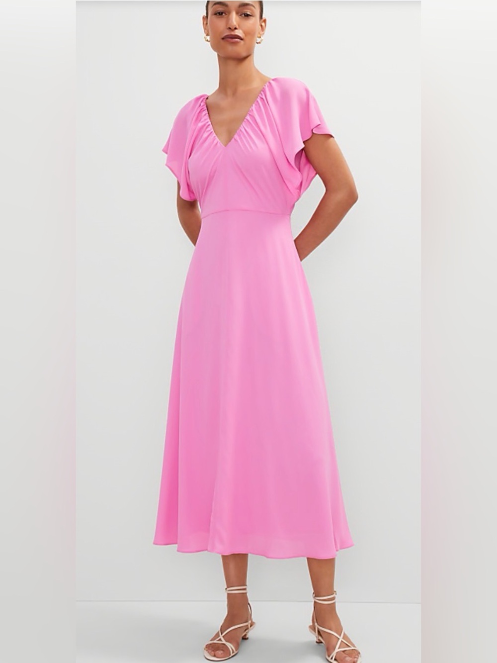 Flutter Sleeve Midi Flare Dress